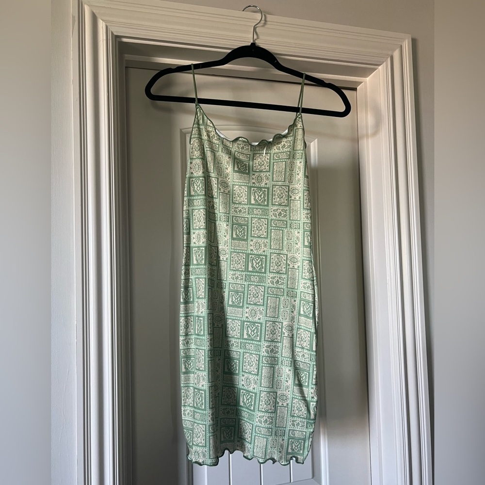 SHEIN green pattern tank dress